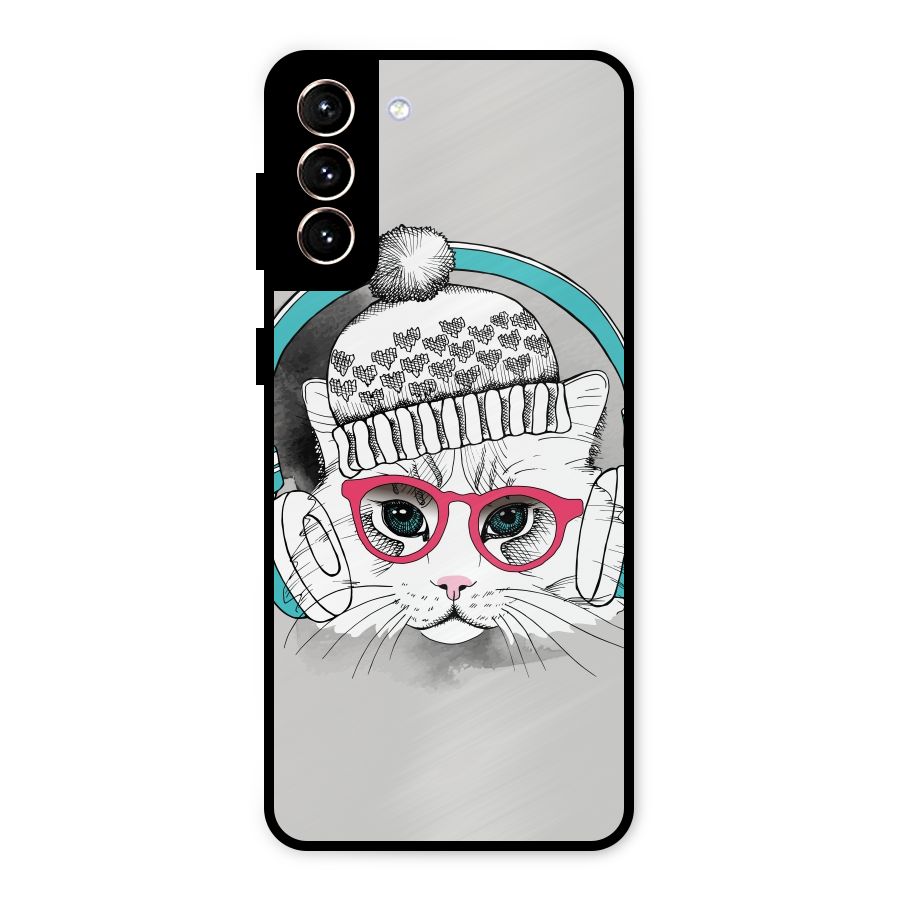 Cat Headphones Metal Back Case for Galaxy S21 Plus