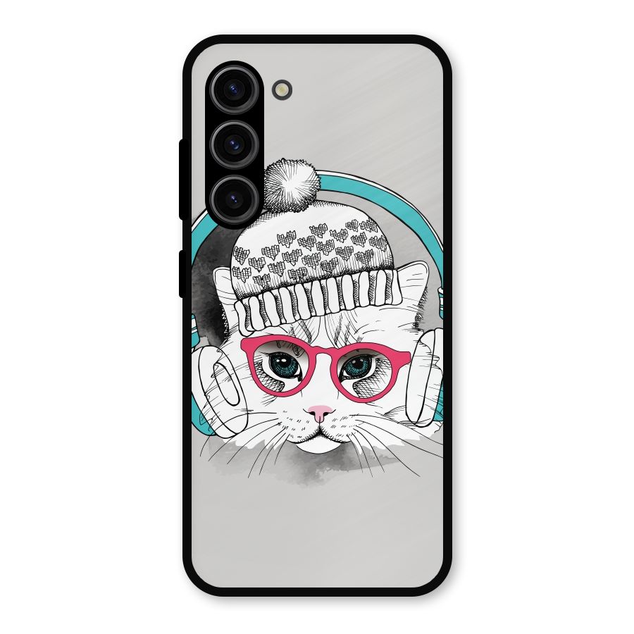 Cat Headphones Metal Back Case for Galaxy S23