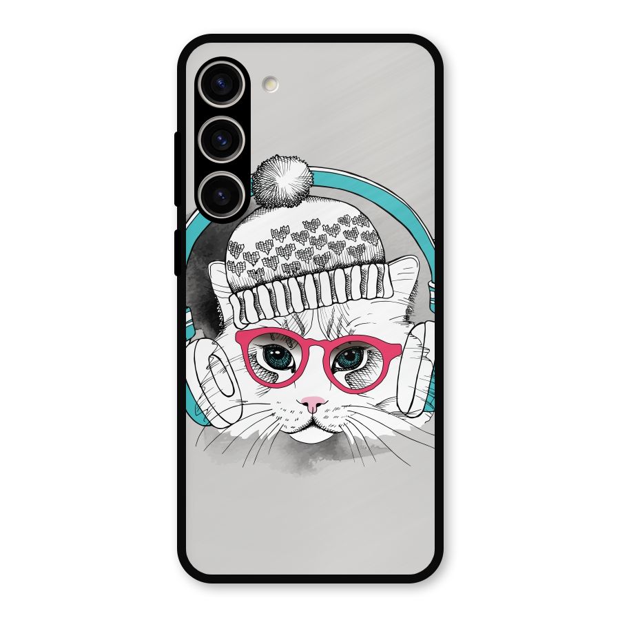 Cat Headphones Metal Back Case for Galaxy S23 Plus