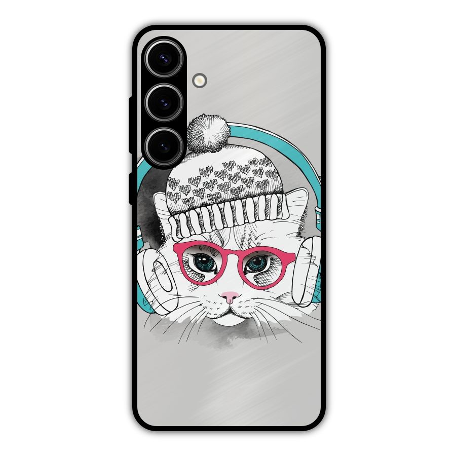 Cat Headphones Metal Back Case for Galaxy S24 Plus