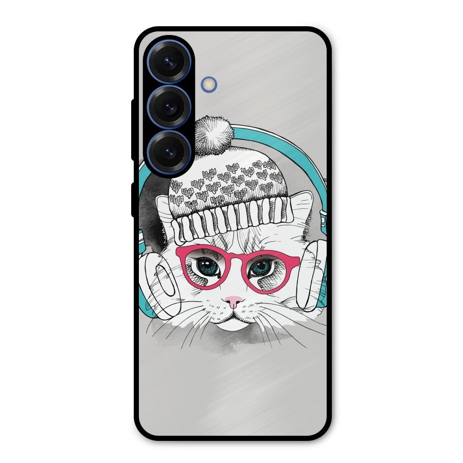 Cat Headphones Metal Back Case for Galaxy S25
