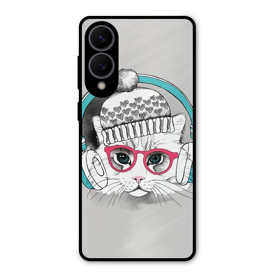 Cat Headphones Metal Back Case for Galaxy S25 Edge