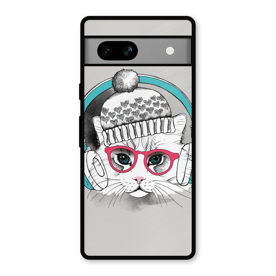 Cat Headphones Metal Back Case for Google Pixel 7a