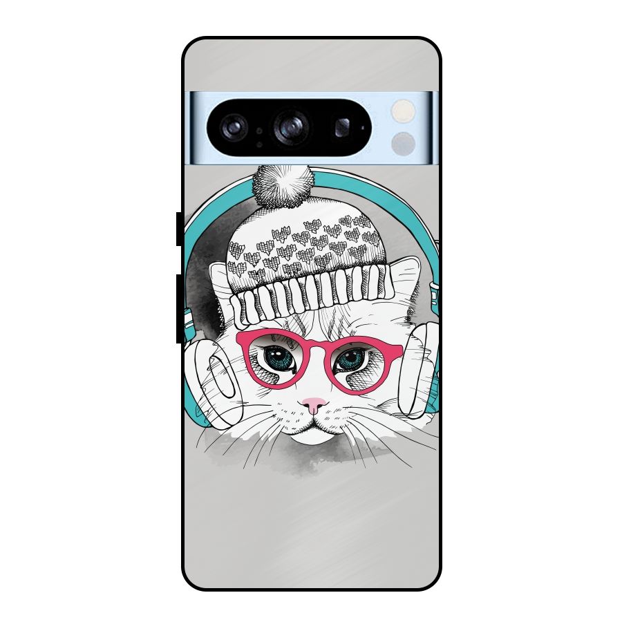 Cat Headphones Metal Back Case for Google Pixel 8 Pro