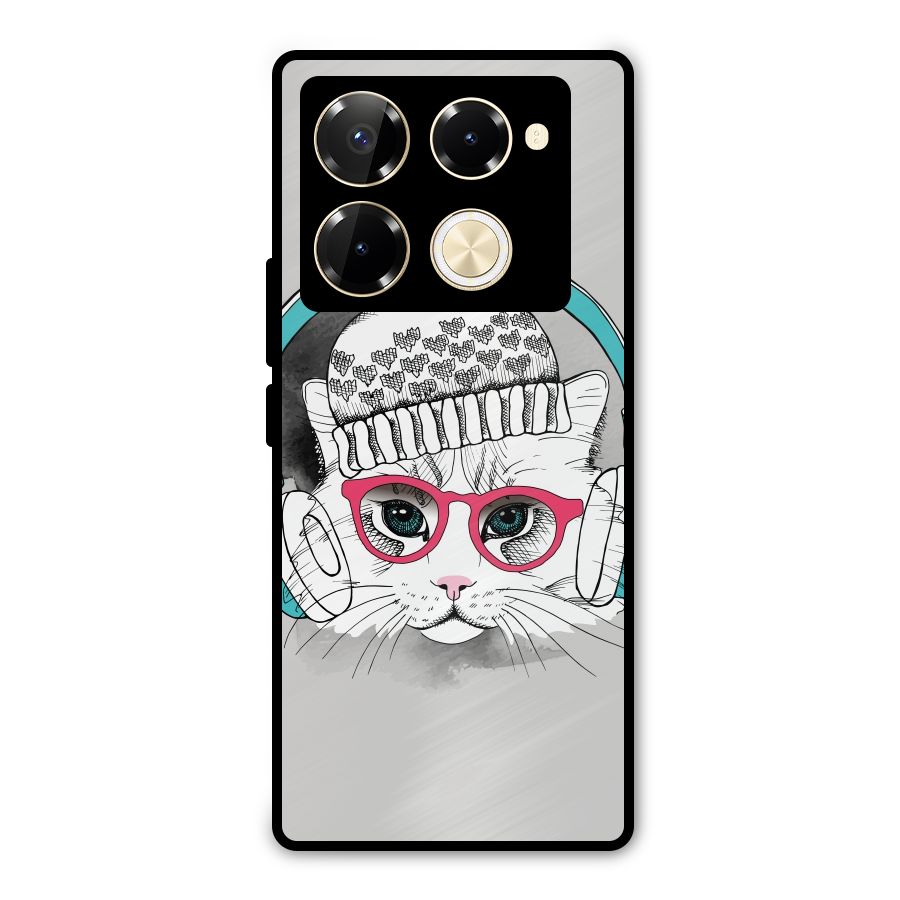 Cat Headphones Metal Back Case for Infinix Note 40 Pro Plus