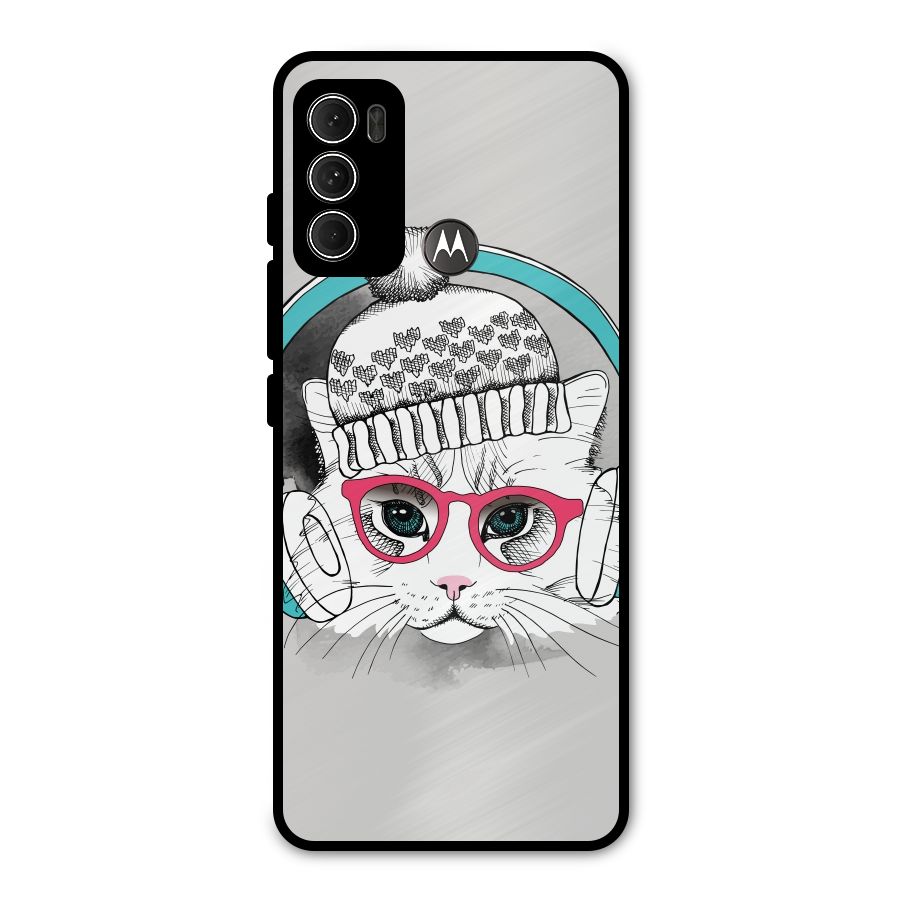 Cat Headphones Metal Back Case for Moto G60