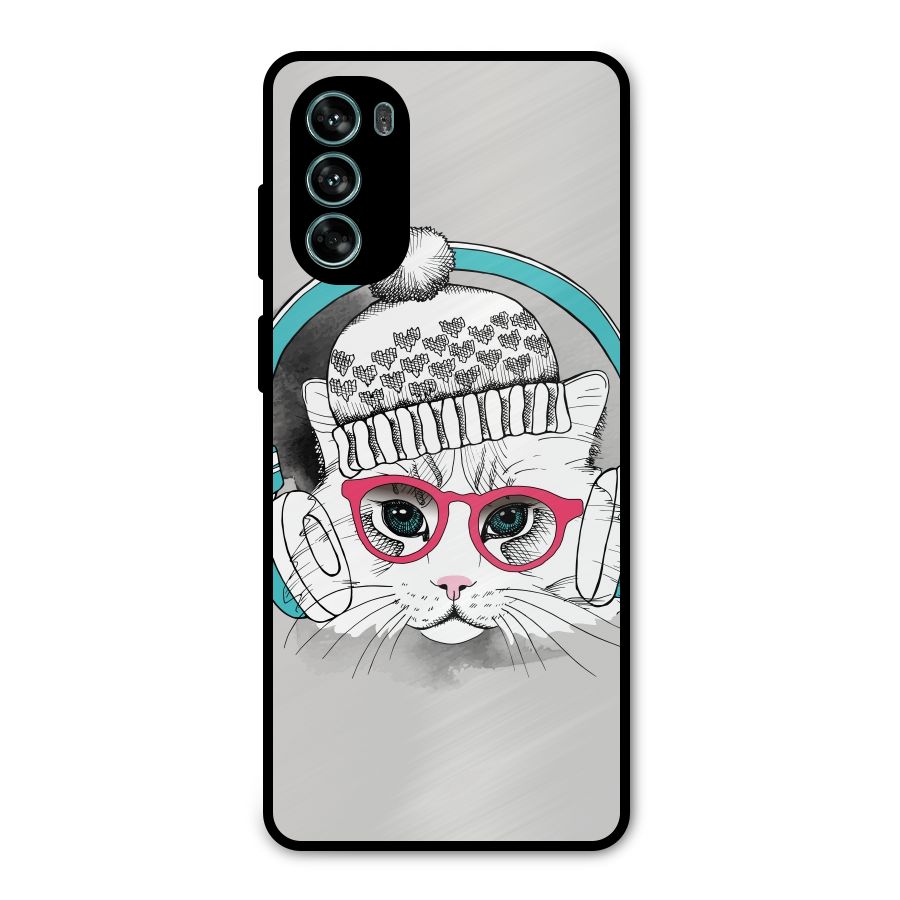 Cat Headphones Metal Back Case for Moto G62