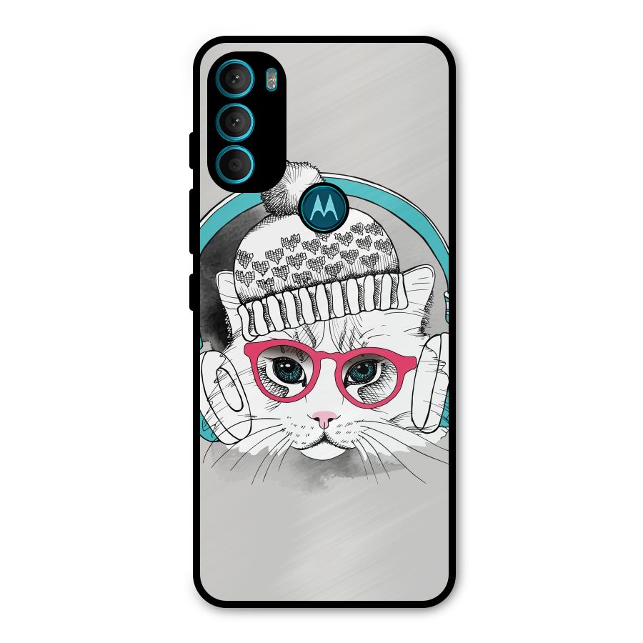 Cat Headphones Metal Back Case for Moto G71 5G