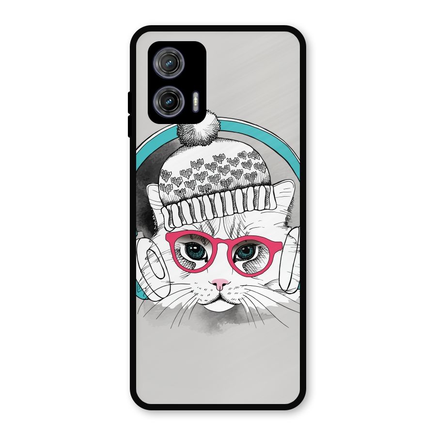 Cat Headphones Metal Back Case for Moto G73