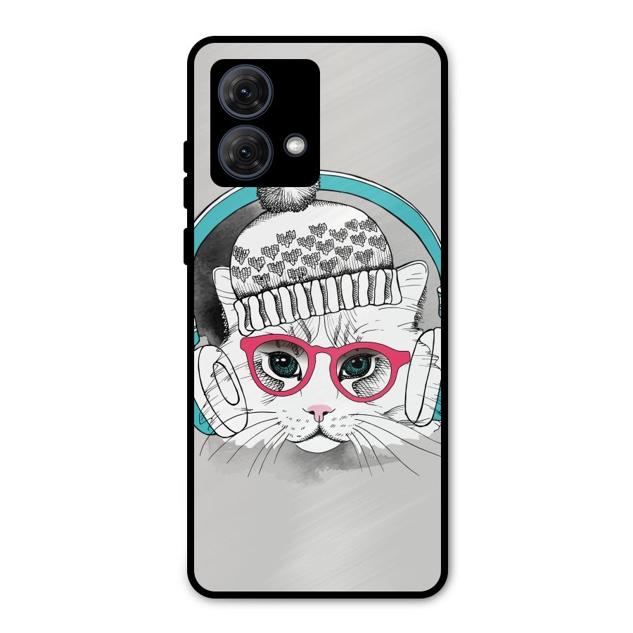 Cat Headphones Metal Back Case for Moto G84