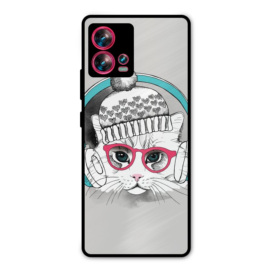 Cat Headphones Metal Back Case for Motorola Edge 30 Fusion
