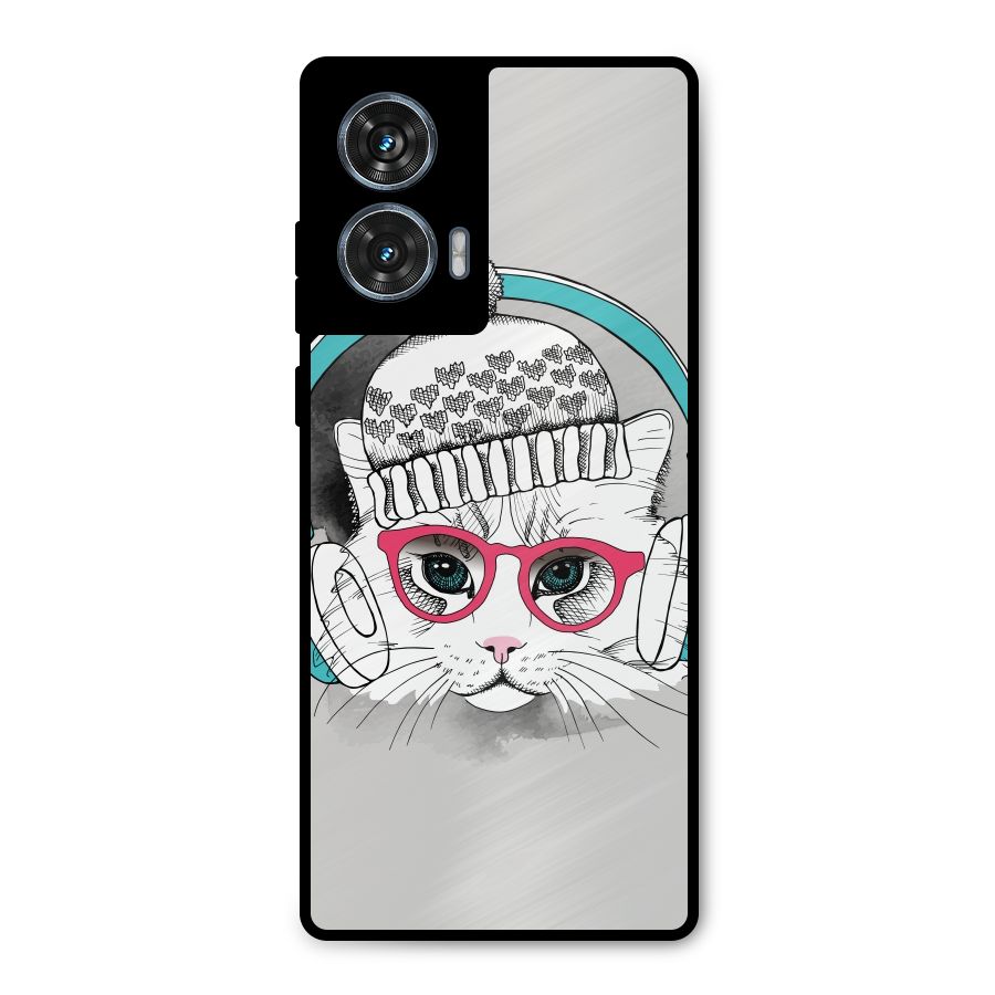 Cat Headphones Metal Back Case for Motorola Edge 50 Fusion
