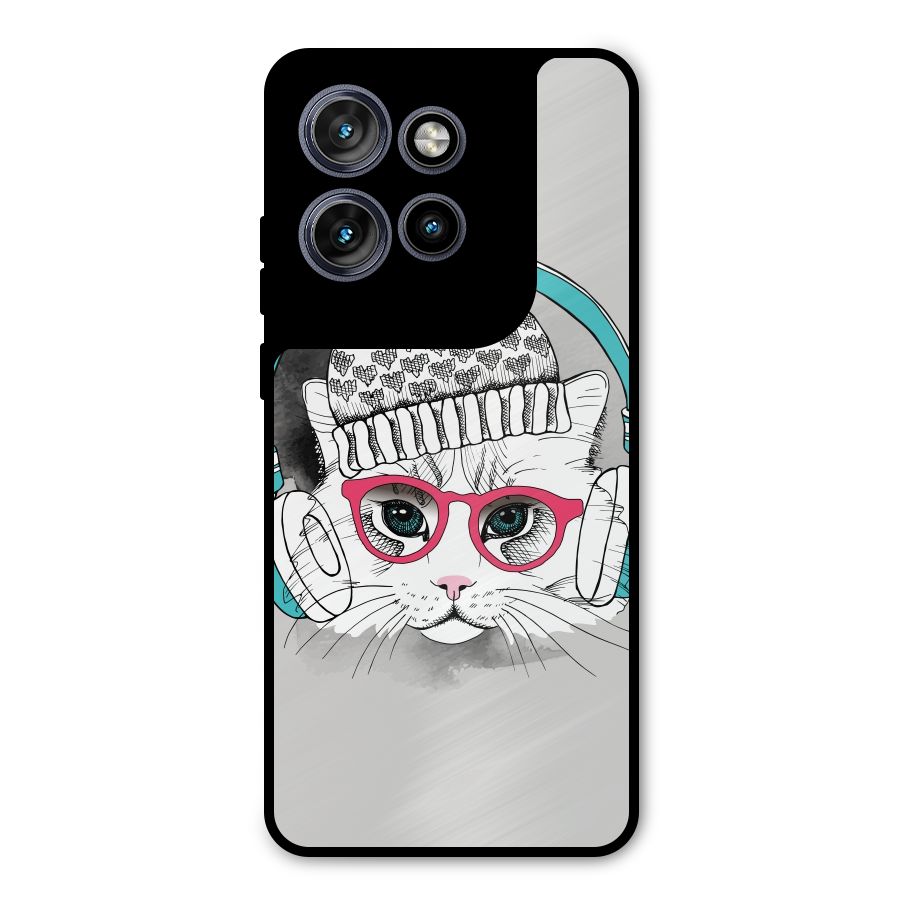Cat Headphones Metal Back Case for Motorola Edge 50 Neo