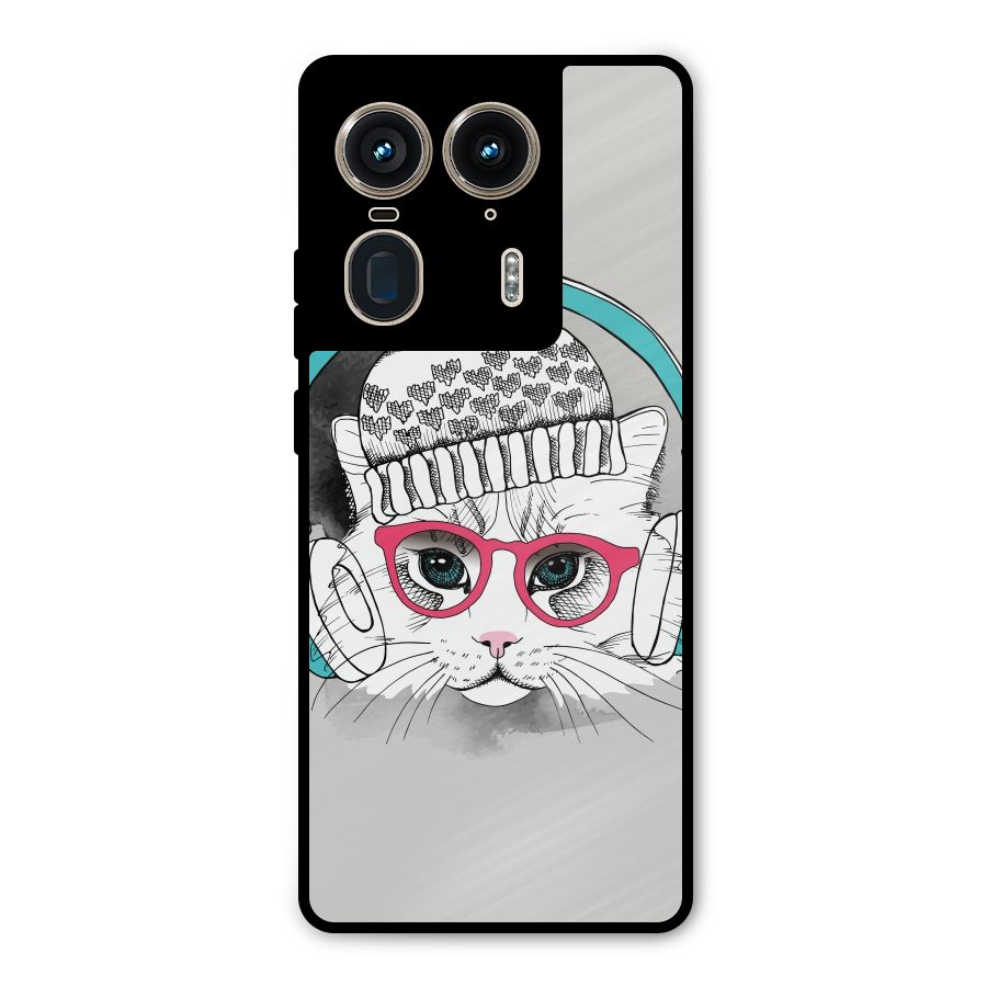 Cat Headphones Metal Back Case for Motorola Edge 50 Ultra