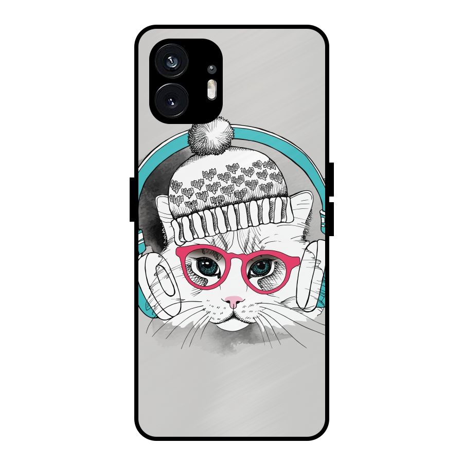 Cat Headphones Metal Back Case for Nothing Phone 2