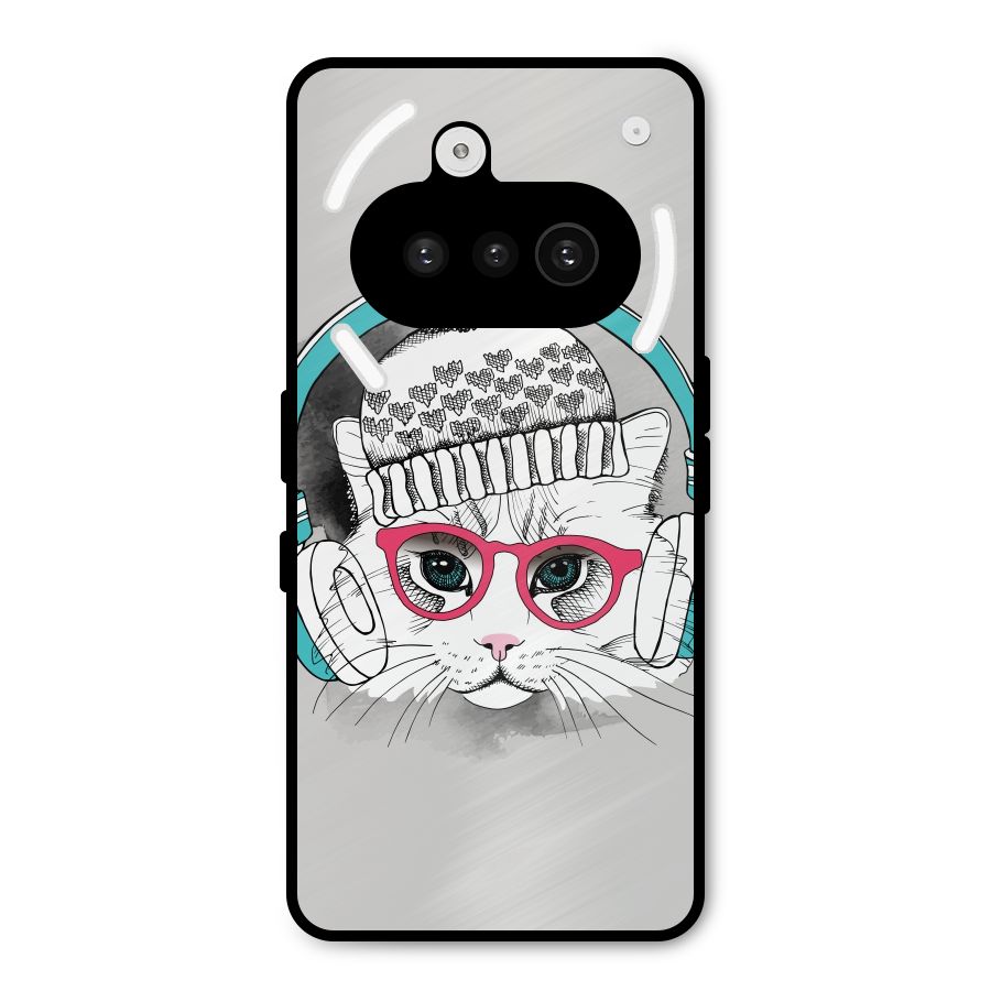 Cat Headphones Metal Back Case for Nothing Phone 3a