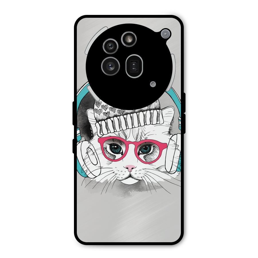 Cat Headphones Metal Back Case for Nothing Phone 3a Pro