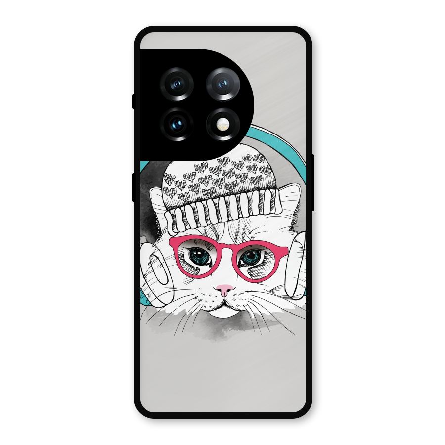 Cat Headphones Metal Back Case for OnePlus 11