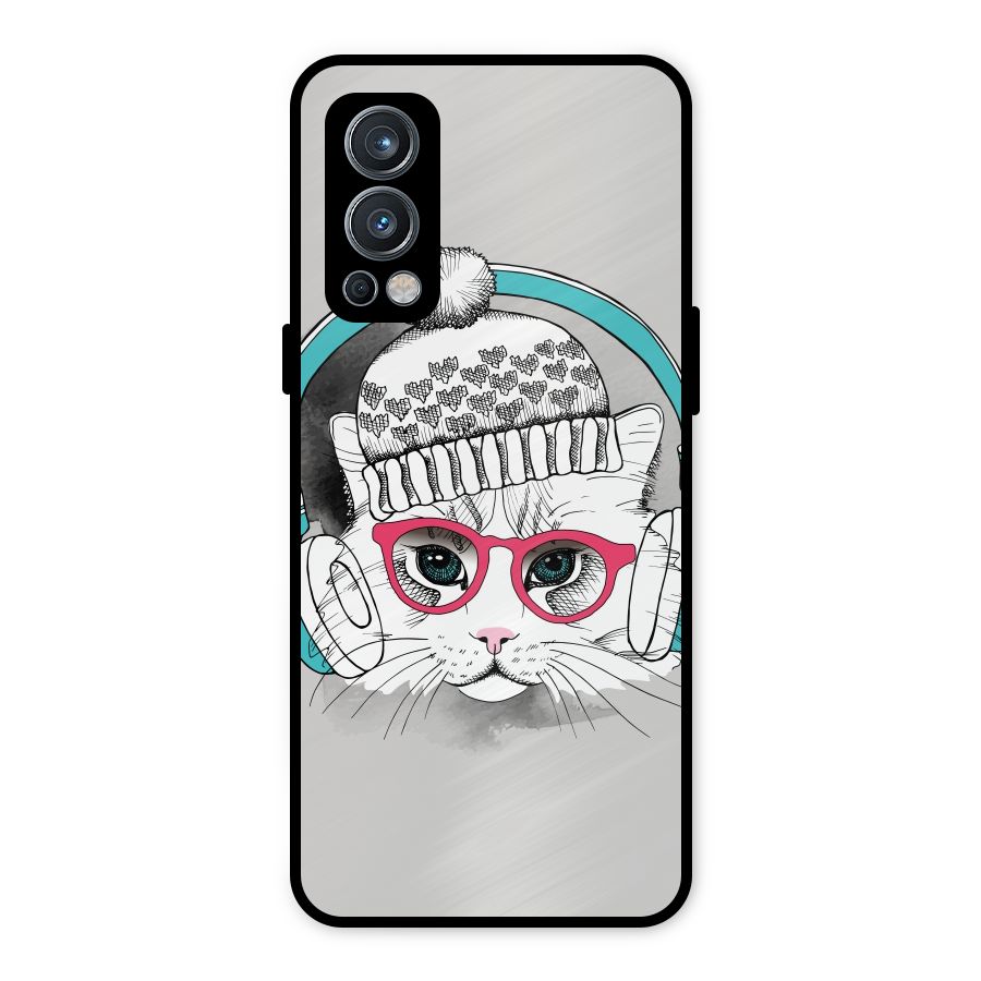 Cat Headphones Metal Back Case for OnePlus Nord 2 5G