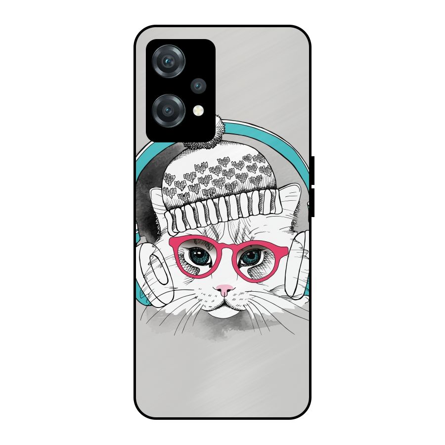 Cat Headphones Metal Back Case for OnePlus Nord CE 2 Lite 5G