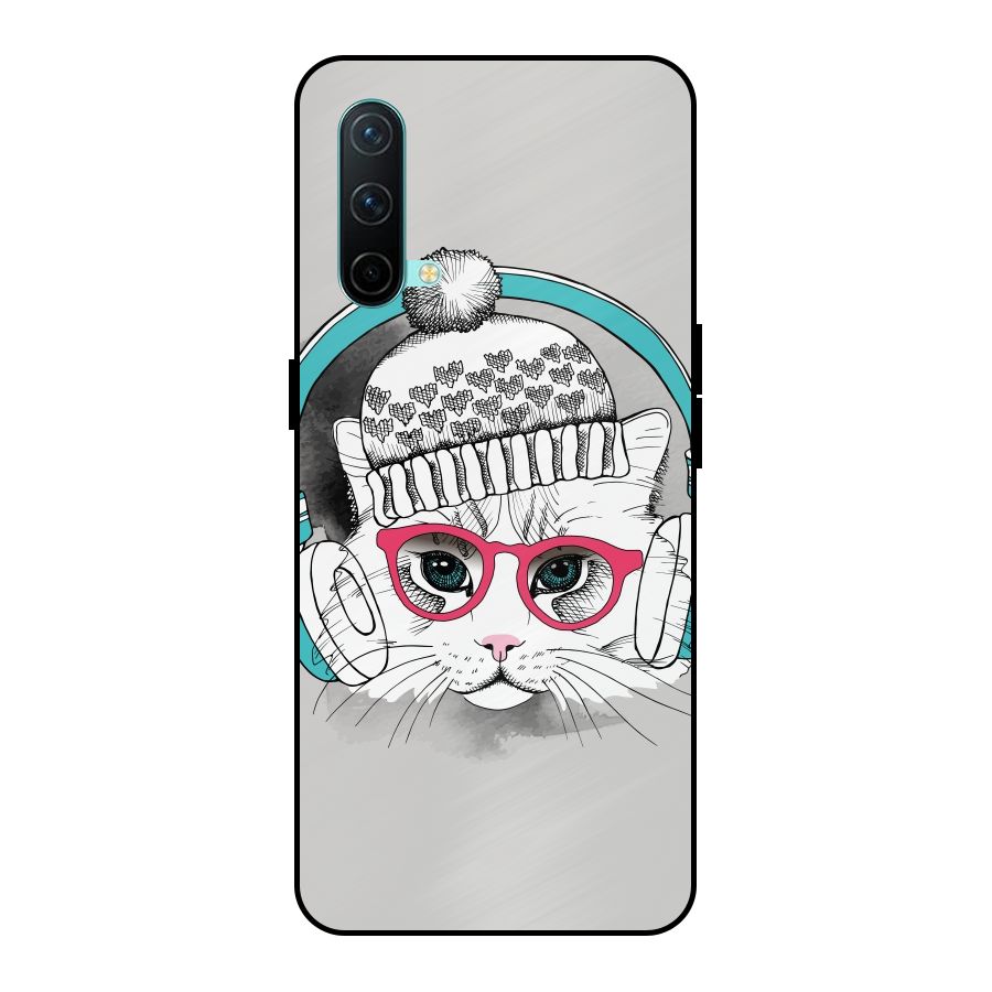 Cat Headphones Metal Back Case for OnePlus Nord CE 5G
