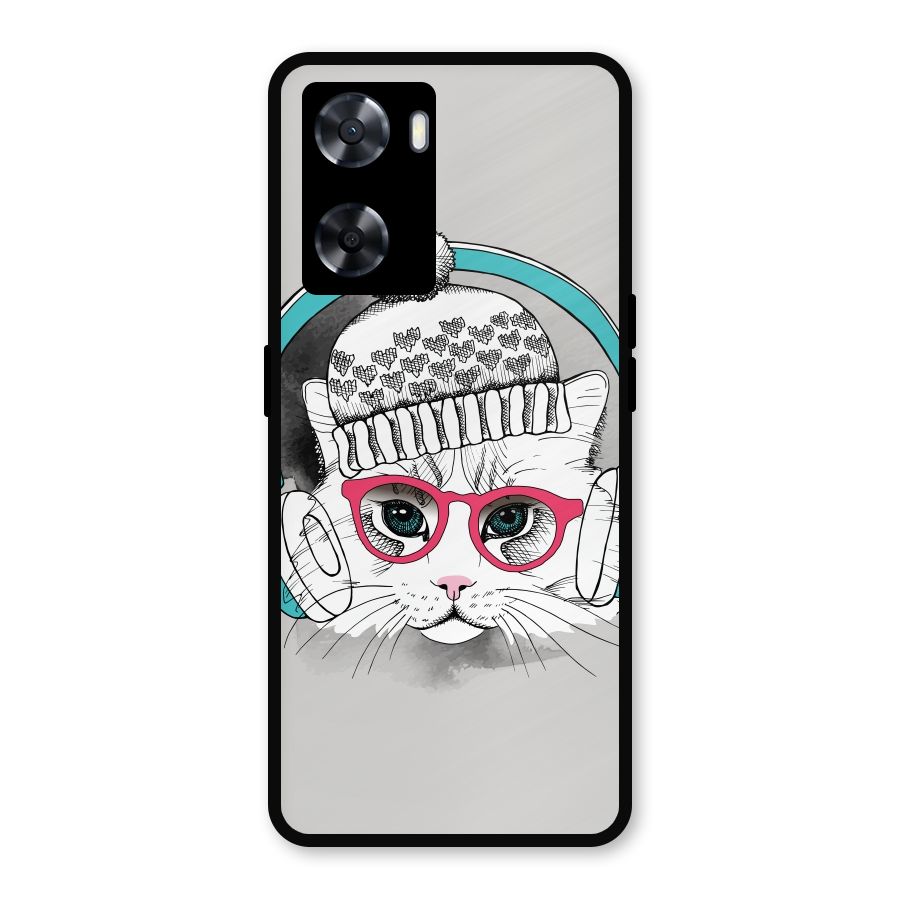 Cat Headphones Metal Back Case for OnePlus Nord N20 SE