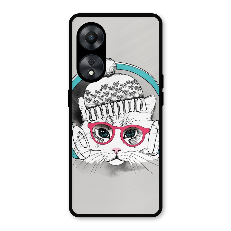 Cat Headphones Metal Back Case for Oppo A78