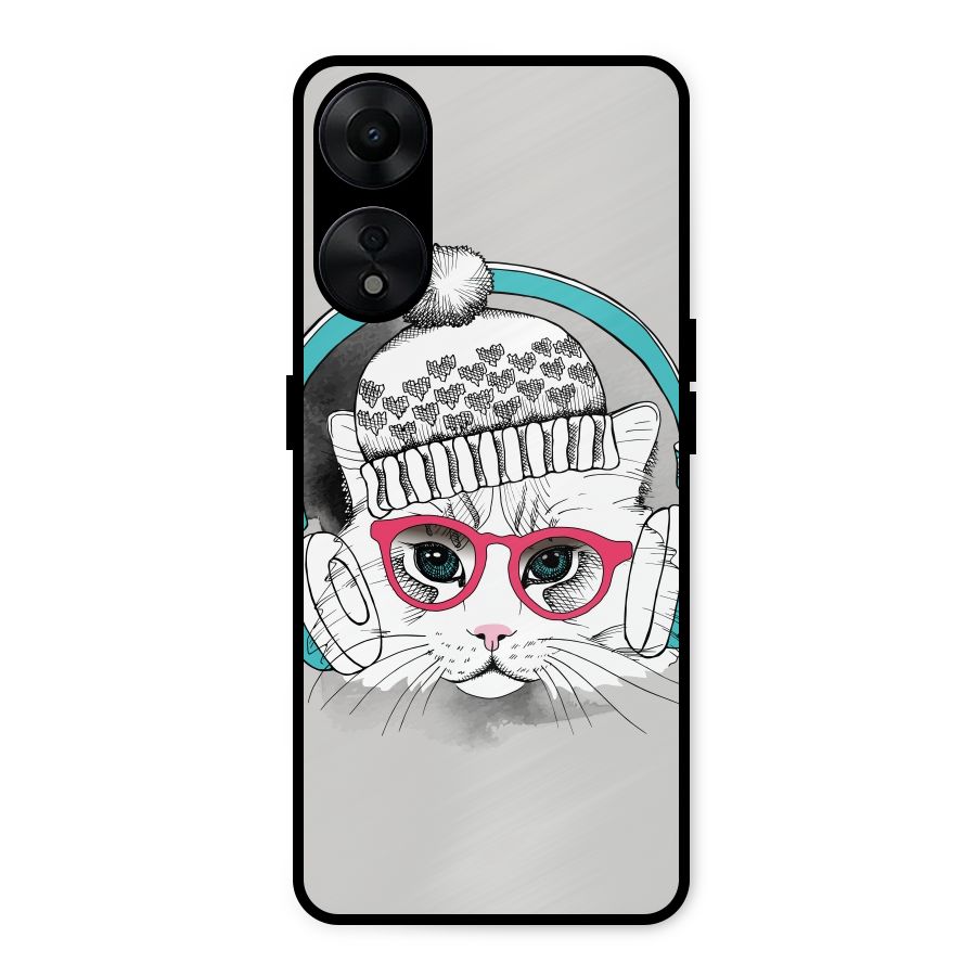 Cat Headphones Metal Back Case for Oppo A78 5G