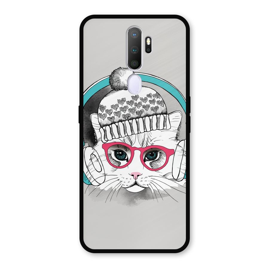 Cat Headphones Metal Back Case for Oppo A9 (2020)