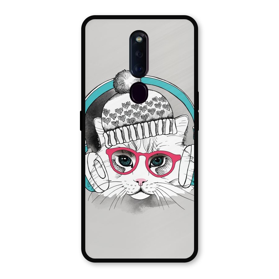 Cat Headphones Metal Back Case for Oppo F11 Pro