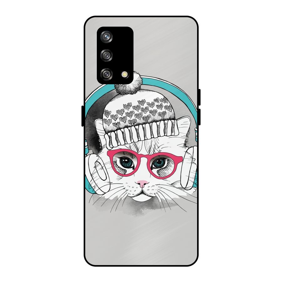 Cat Headphones Metal Back Case for Oppo F19