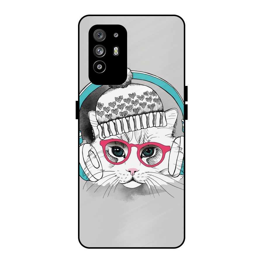 Cat Headphones Metal Back Case for Oppo F19 Pro Plus 5G