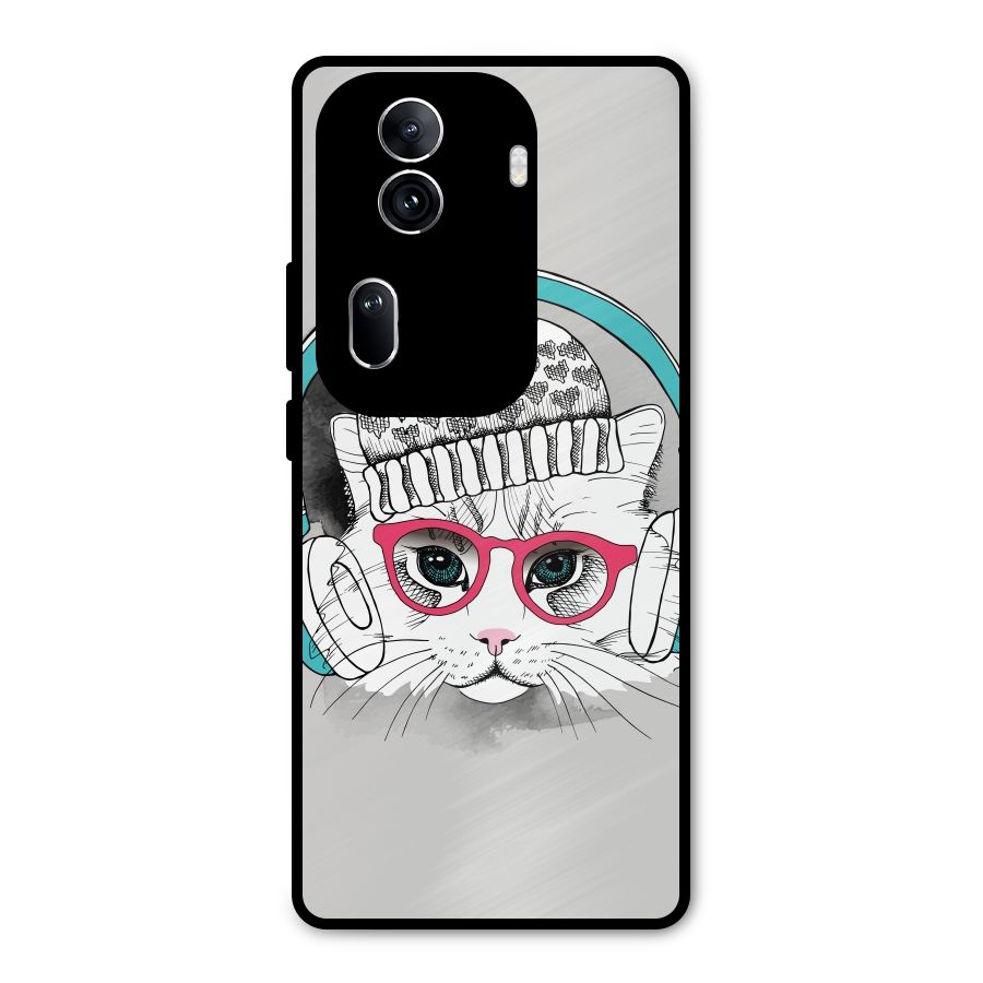 Cat Headphones Metal Back Case for Oppo Reno11 Pro 5G