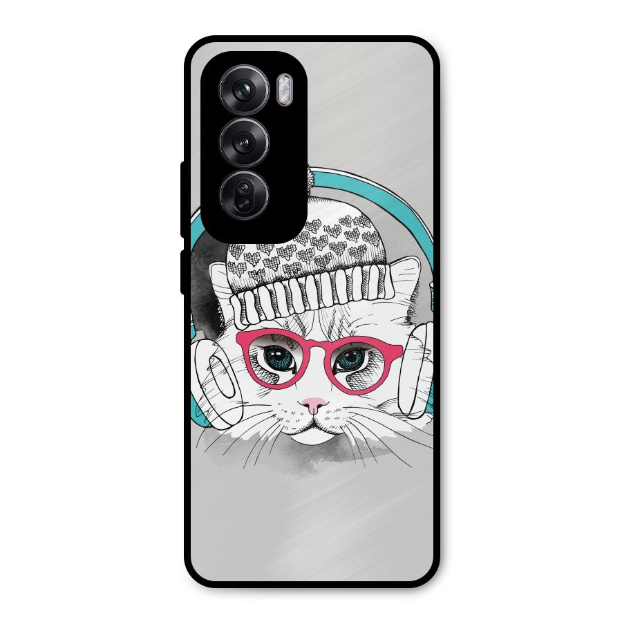 Cat Headphones Metal Back Case for Oppo Reno12 Pro
