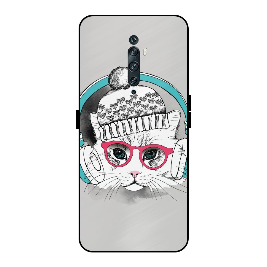 Cat Headphones Metal Back Case for Oppo Reno2 Z