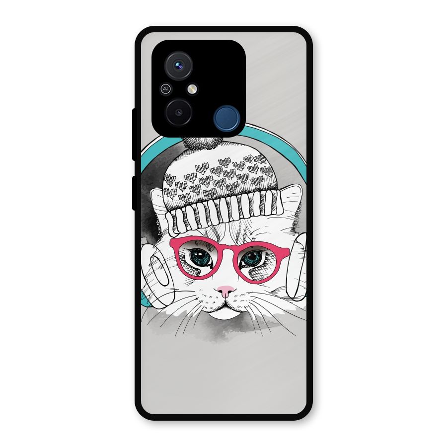 Cat Headphones Metal Back Case for Poco C55