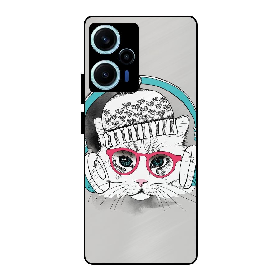 Cat Headphones Metal Back Case for Poco F5