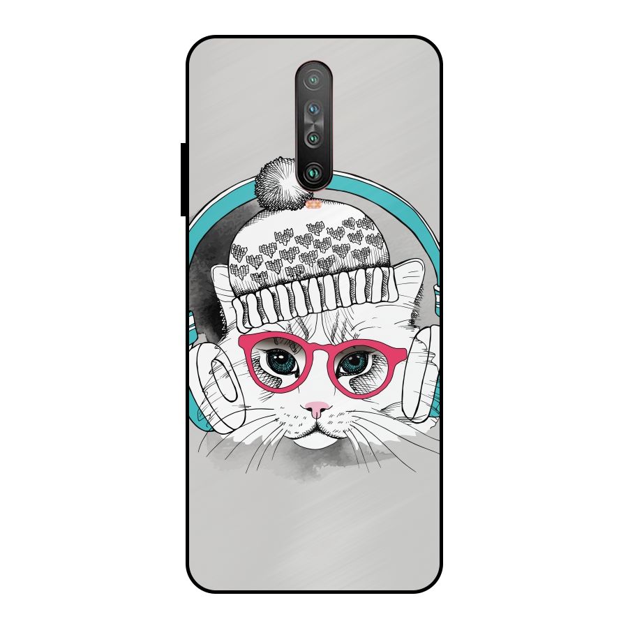 Cat Headphones Metal Back Case for Poco X2