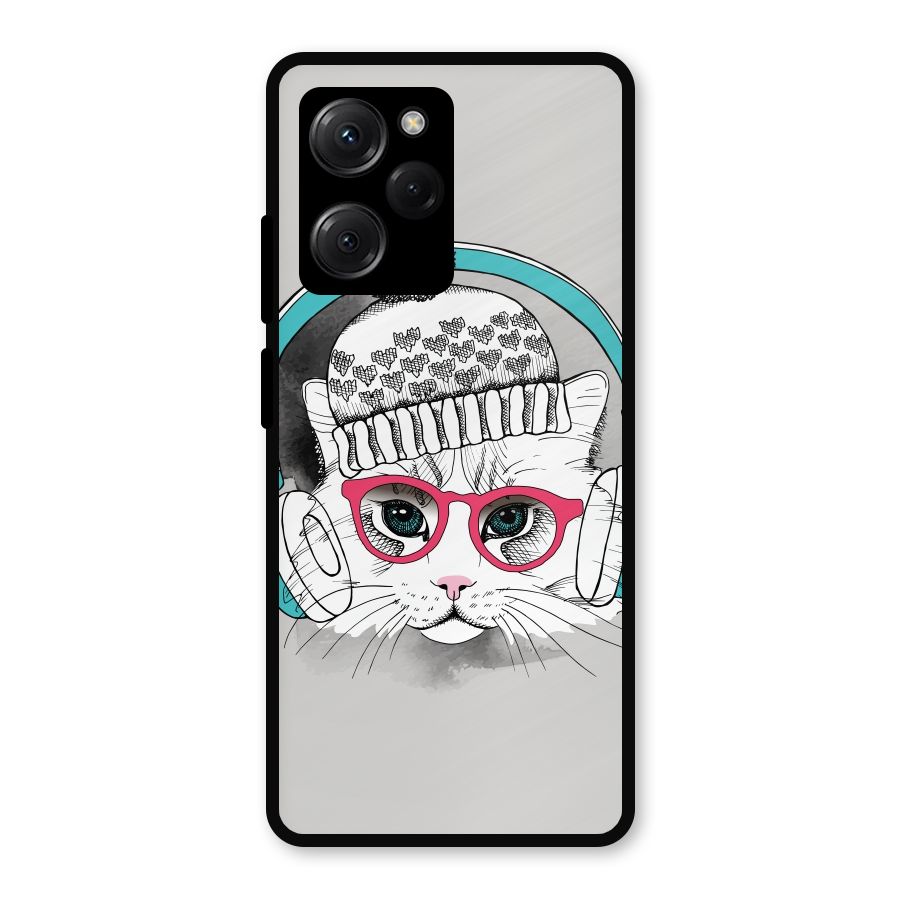 Cat Headphones Metal Back Case for Poco X5 Pro