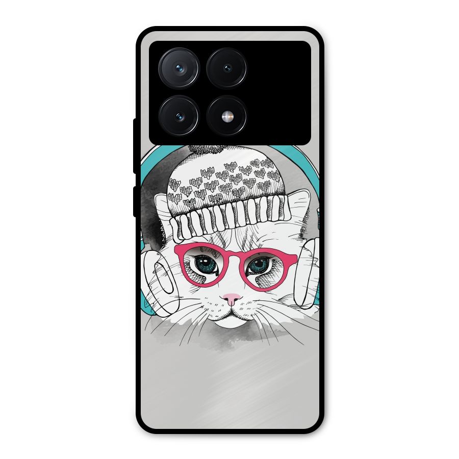 Cat Headphones Metal Back Case for Poco X6 Pro