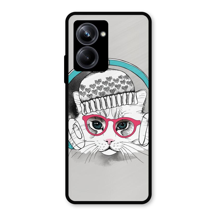 Cat Headphones Metal Back Case for Realme 10 Pro