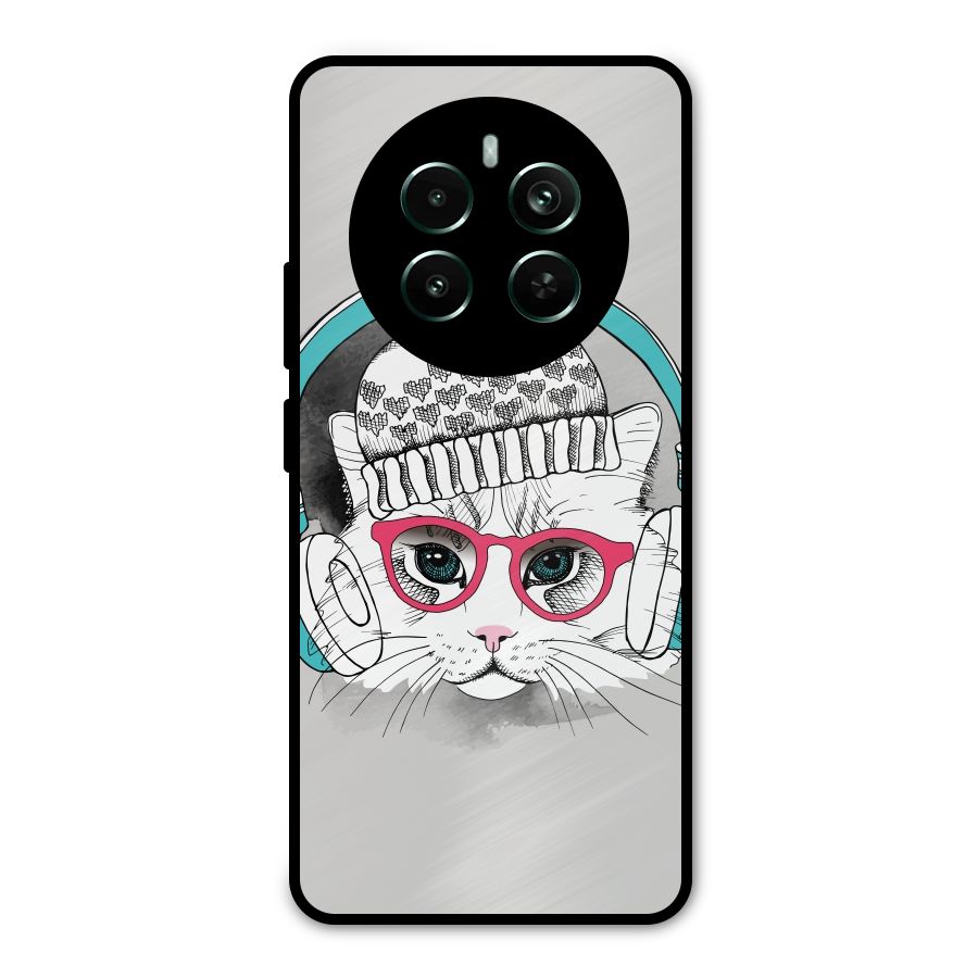 Cat Headphones Metal Back Case for Realme 12 Plus