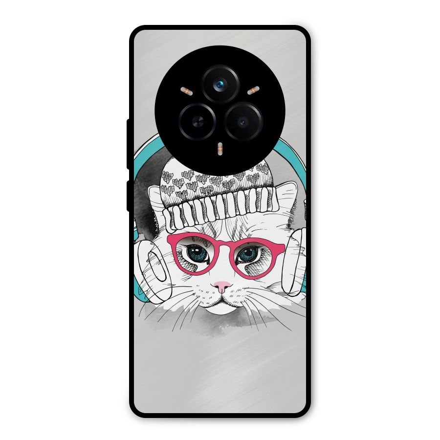 Cat Headphones Metal Back Case for Realme 14 Pro