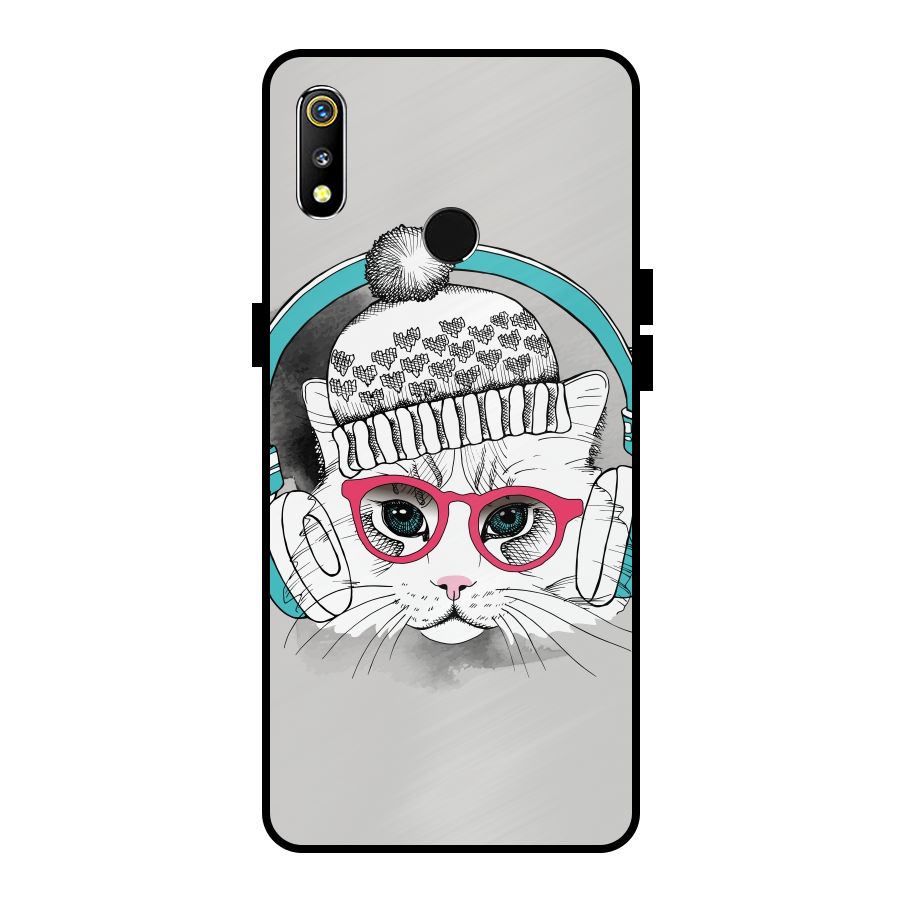 Cat Headphones Metal Back Case for Realme 3