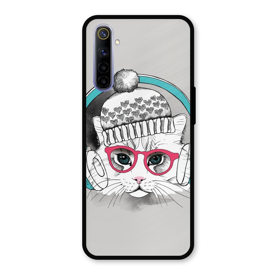 Cat Headphones Metal Back Case for Realme 6