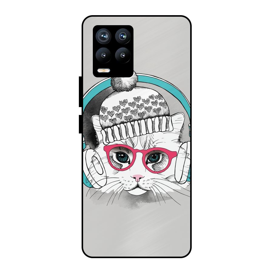 Cat Headphones Metal Back Case for Realme 8 Pro