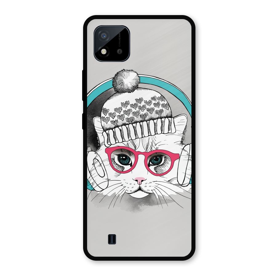 Cat Headphones Metal Back Case for Realme C11 2021