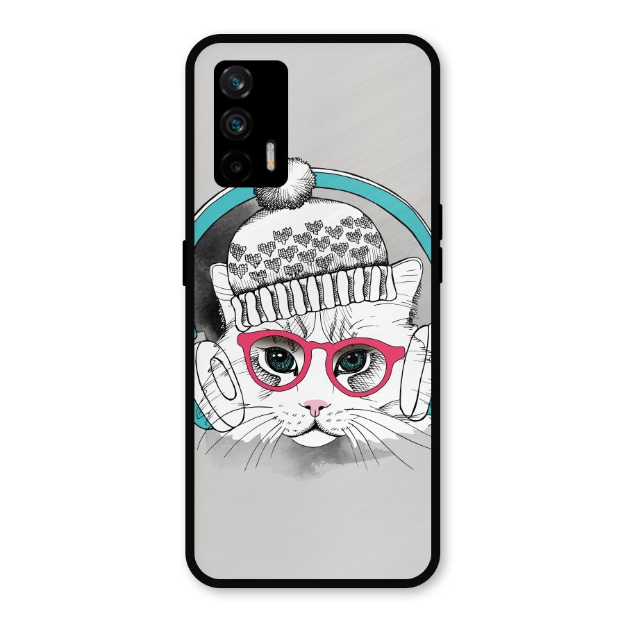 Cat Headphones Metal Back Case for Realme GT 5G