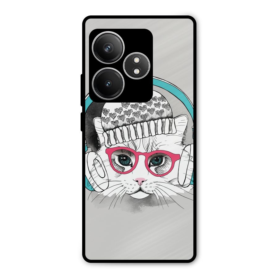 Cat Headphones Metal Back Case for Realme GT 6T