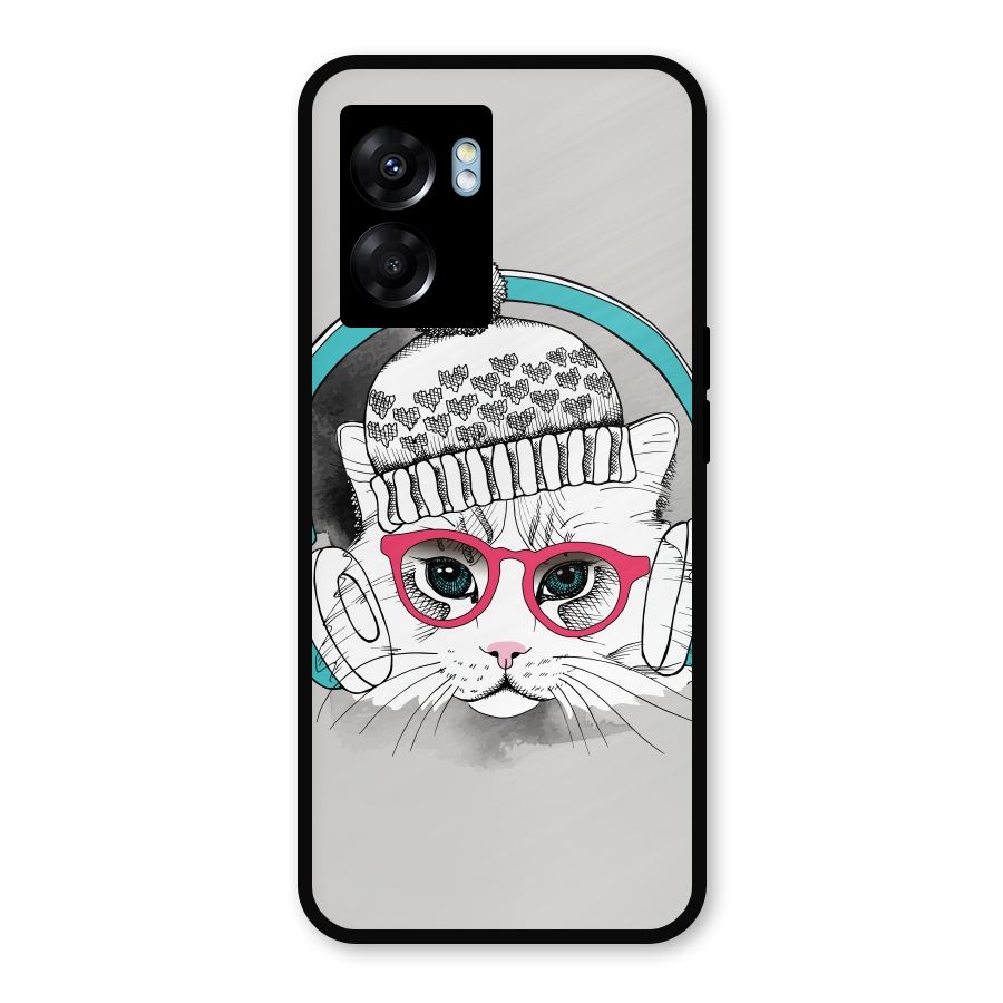 Cat Headphones Metal Back Case for Realme Narzo 50 5G
